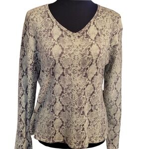 V-neck Sweater Grey Green M Vintage Snakeskin Silk Cashmere V-Neck Luxury Office